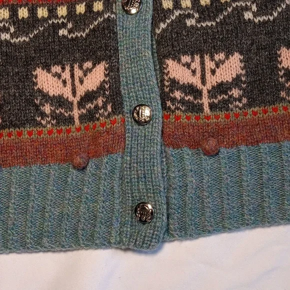 Vintage Womens 100% Scottish Shetland Wool Cottage Core Floral Bow Cardigan - Picture 4 of 8